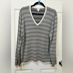 Armani Collezioni Men’s Deep V Sweater, Sz Medium Ivory/Brown, Silk/Cotton